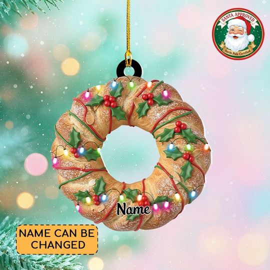 Personalized Bread Wreath Christmas Ornament, Bread Ornament, Baker Ornament, Baking Ornament Gift, Bakery Ornament Holiday Decor