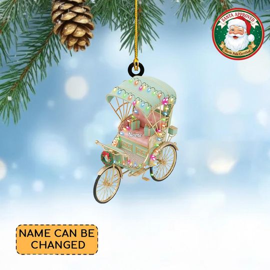 Discover Personalized Rickshaw Christmas Ornament, Rickshaw Ornament, Retro Pedicab Ornament, Antique Old-Fashioned Cyclo Ornament Decor