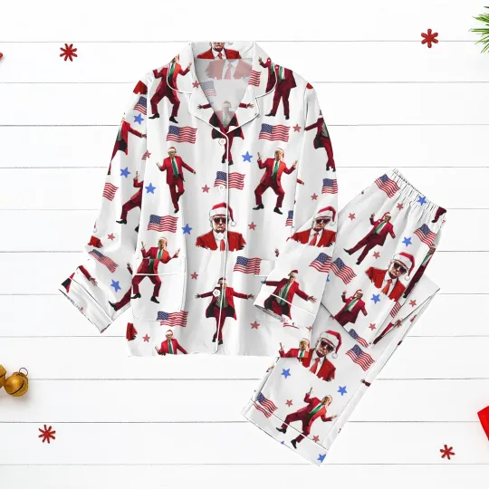 Discover Trump Santa USA Christmas Pajamas Set Funny Patriotic Holiday Sleepwear Red White