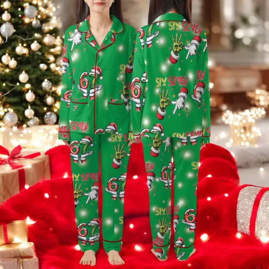 Discover 6 7 Christmas Pajamas Six Seven 6 7 Meme Funny Christmas Pajama Sets Meme shirt