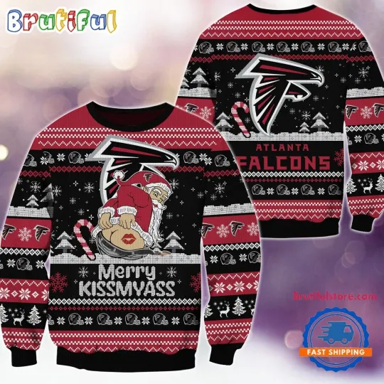 Atlanta Falcons  2024 Merrykissmyass Funny Santa Claus Christmas Ugly Sweater