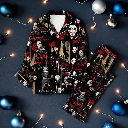 Discover I Want To Play A Saw Live Or Die Make Your Choice Pajamas Set Horror Movie Sleep
