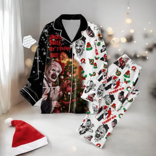 Discover Horror Clown Jingle Bells Christmas Pajamas Set Creepy Santa Funny Holiday Sleep