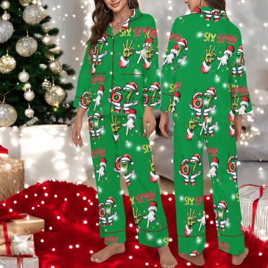 Discover Funny Meme 6 7 Christmas Pajamas Six Seven 6 7 Meme Funny Christmas Pajama Sets