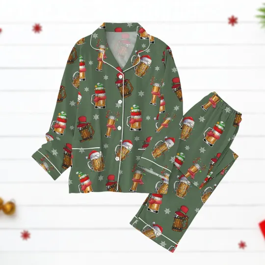 Discover Beer Lover Christmas Pajamas Funny Holiday Pjs Set With Santa Beer Mugs Funny Be