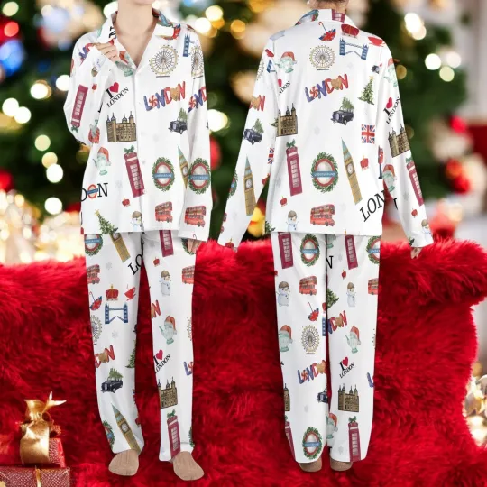 Discover Christmas In London Silky Satin Pajama Set For Women And Kids British Holiday
