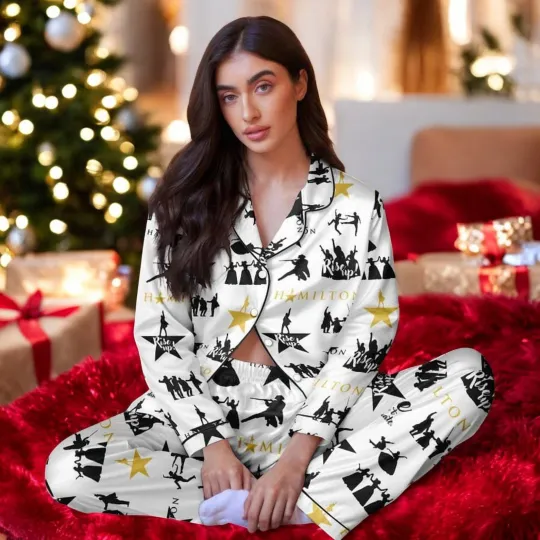 Discover Hamilton Musical Satin Pajama Set Broadway Theater Sleepwear Alexander Hamilton