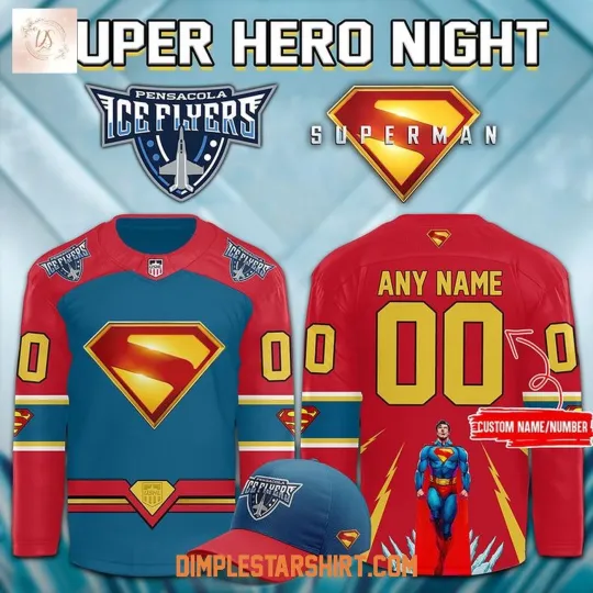 Discover Personalized Pensacola Ice Flyers x Super Hero Night 2025 Hockey Shirt Fan Gear