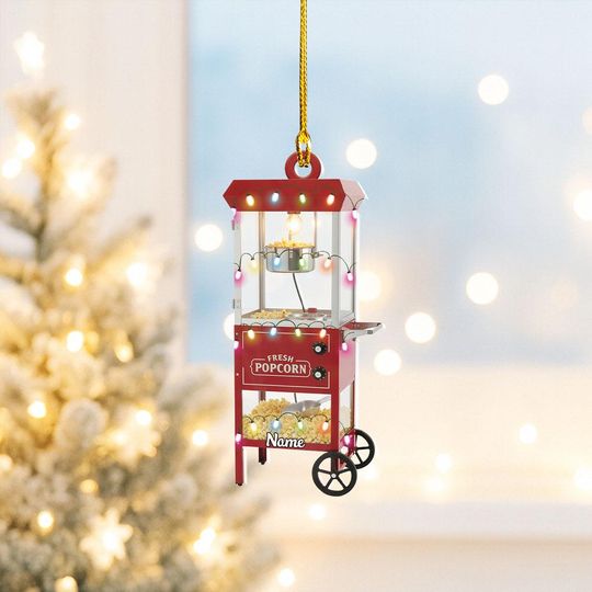 Personalized Popcorn Machine Christmas Ornament, Popcorn Ornament, Popcorn Lovers Ornament Gift, Food Lovers Ornament Decor
