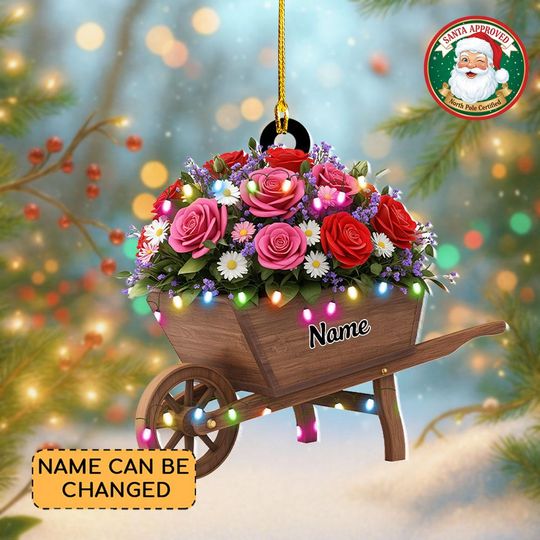 Discover Personalized Flowers Wheelbarrow Christmas Ornament, Flowers Garden Ornament, Gardening Ornament Decor, Gardeners Ornament Gift