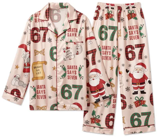 Discover Six Seven Meme Christmas Contrast Pajamas Set For Women And Kids Funny Christmas