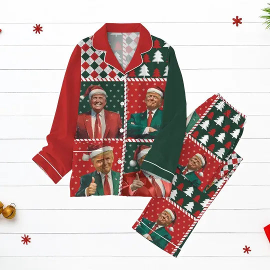 Discover Trump Christmas Pajamas Set Funny Santa Suit Holiday Sleepwear Festive Political