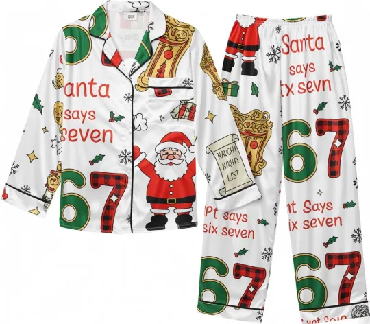 Discover Six Seven Meme Christmas Pajama Set For Women and Kids Santa Says Six Seven Pajamas