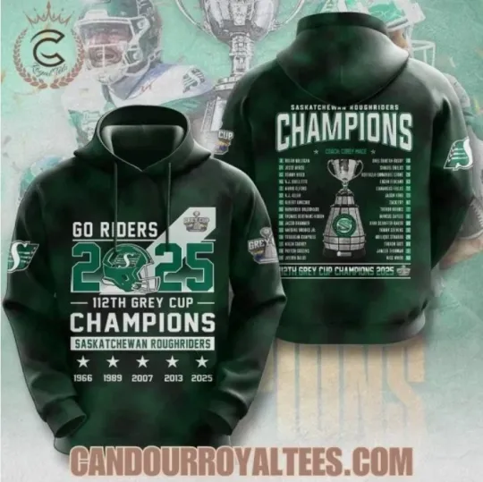 Discover Saskatchewan112th Grey Cup 2025 Champions 3D Hoodie Gift For Christmas