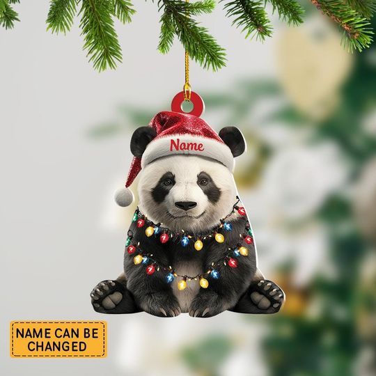 Discover Personalized Panda And Hat Light Christmas Ornament, Panda Christmas Ornament Decor, Gift For Animal Lovers ID-1027-QTF1