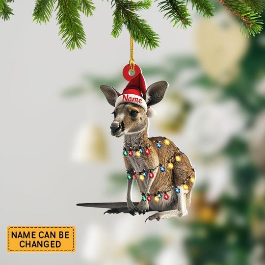 Discover Personalized Kangaroo And Hat Light Christmas Ornament, Kangaroo Christmas Ornament Decor, Gift For Animal Lovers ID-1027-TZV8