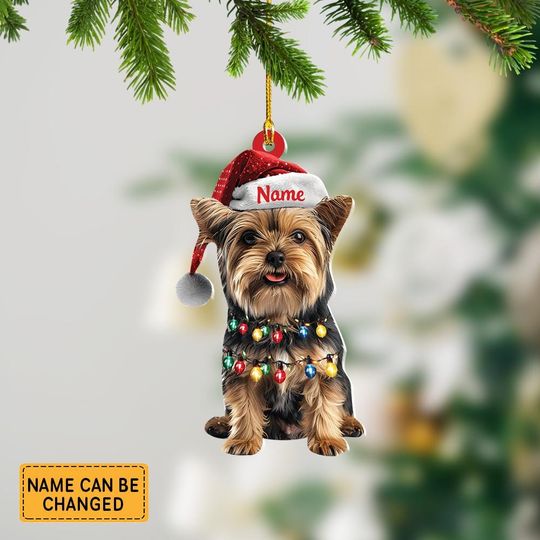 Personalized Yorkshire Terrier And Hat Light Christmas Ornament, Yorkshire Dog Christmas Ornament Decor, Gift For Animal Lovers