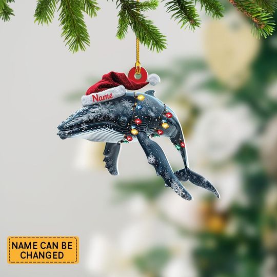 Discover Personalized Whale And Hat Light Christmas Ornament, Whale Christmas Ornament Decor, Gift For Animal Lovers ID-1027-UCXW