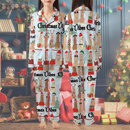 Discover Funny Christmas Vibes Pajamas Set For Women And Kids, - Inappropriate Peni Pajamas Set
