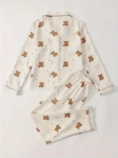 Discover Classic Bear & Moon Time Long Sleeve Pajama Set 3D All Over Print
