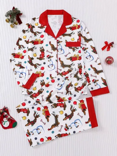 Dachshund X-Mas Dress-Up Long Sleeve Pajama Set 3D All Over Print