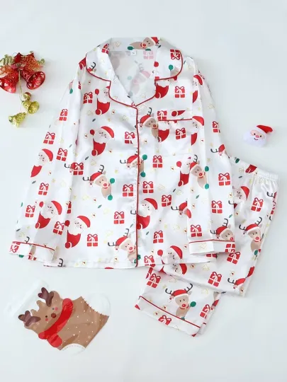 Discover Glossy Christmas Character Long Sleeve Pajama Set 3D All Over Print