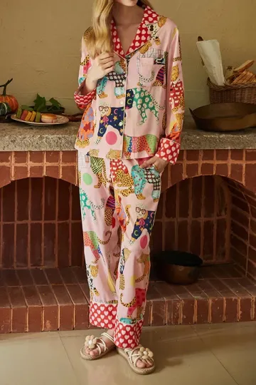 Discover Pink Palette Leopard Fun Long Sleeve Pajama Set 3D All Over Print