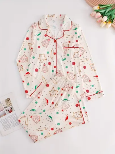 Discover Sweet Star & Tree Cookies Long Sleeve Pajama Set 3D All Over Print