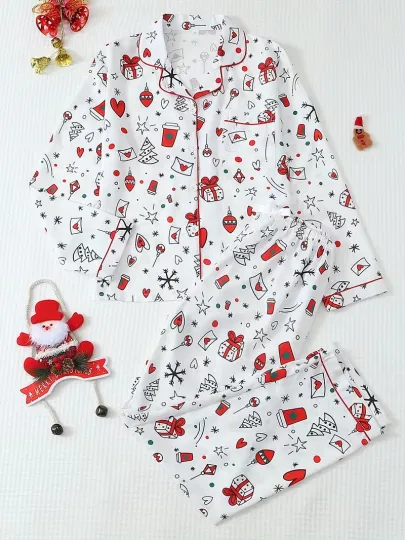 Discover Festive Red Green Icons Long Sleeve Pajama Set 3D All Over Print