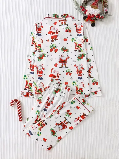 Red Santa Hat Plaid Comfy Long Sleeve Pajama Set 3D All Over Print