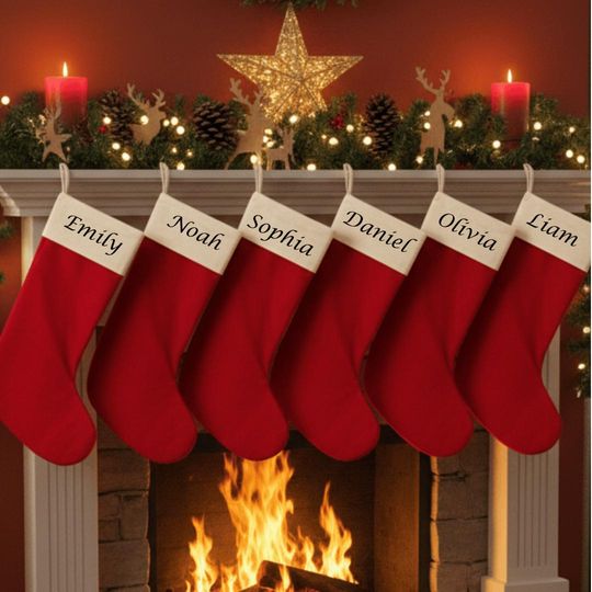Discover Christmas Stocking: Velvet and Cotton Cuff - Custom Name, Bone Shape