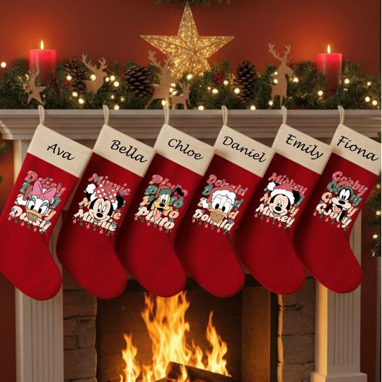 Discover Personalized Disney Christmas Velvet Stocking: Velvet with Mickey or Friends