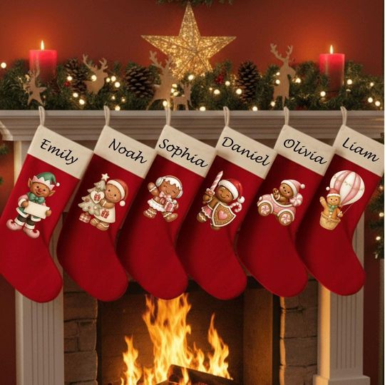 Gingerbread Velvet Christmas Stocking - Custom Name