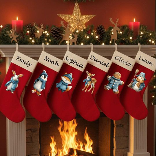 Woodland Animal Velvet Christmas Stocking - Personalized Velvet for Kids & Pets