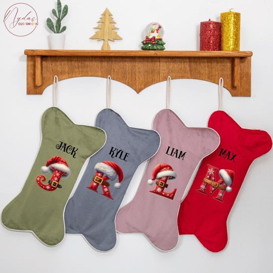 Personalized Christmas Stocking, Custom Letter Velvet Stocking with Name, Santa Hat Stocking, Holiday Decor, Monogram Gift Stocking