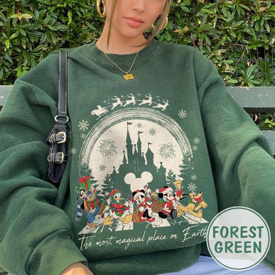 Discover The Most Magical Place on Earth Christmas Sweatshirt, Vintage Disney Castle Tee, Magic Kingdom Holiday Top, Mickey & Friends Family Matching