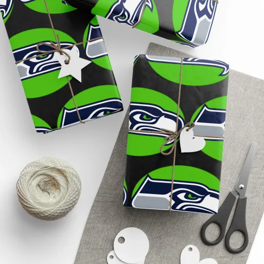 Seattle Seahawks Wrapping Paper, Christmas Gift Wrap Football Team Presents