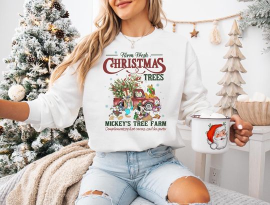 Discover Mickey's Christmas Tree Farm Sweatshirt, Disney Family Matching Sweaters, Mickey and Friends Xmas Hoodie