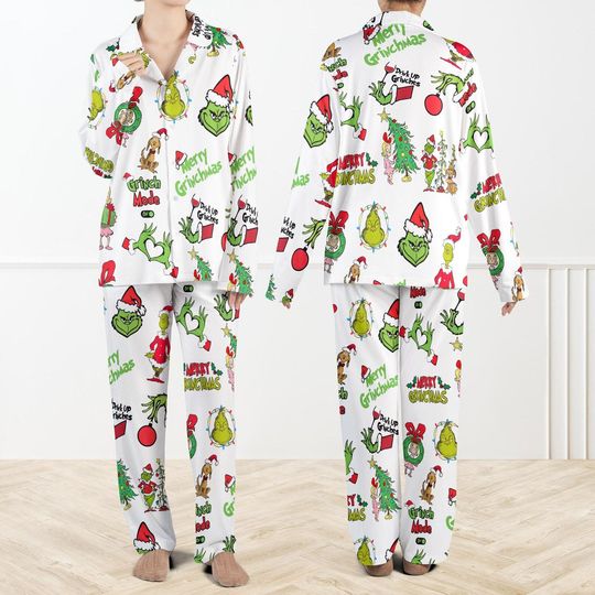 Discover Funny Christmas Pajama Set for Women with Character Prints, Satin Sleepwear and Loungewear