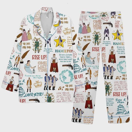 Discover Hamiltonn Style White Cartoon Pajamas Set, Satin Sleepwear, Cute Loungewear Set