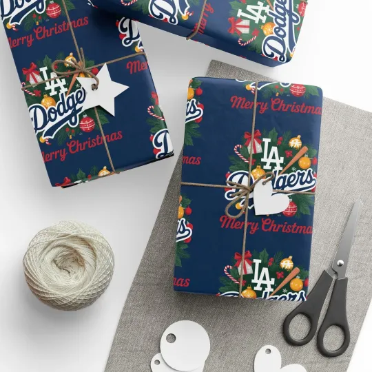 Discover Baseball Dodgers Merry Christmas Wrapping Paper, Sports Gift Wrap Holiday