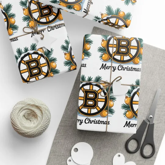 Discover Boston Bruins Hockey Wrapping Paper Gift Wrap Birthday Holiday Christmas