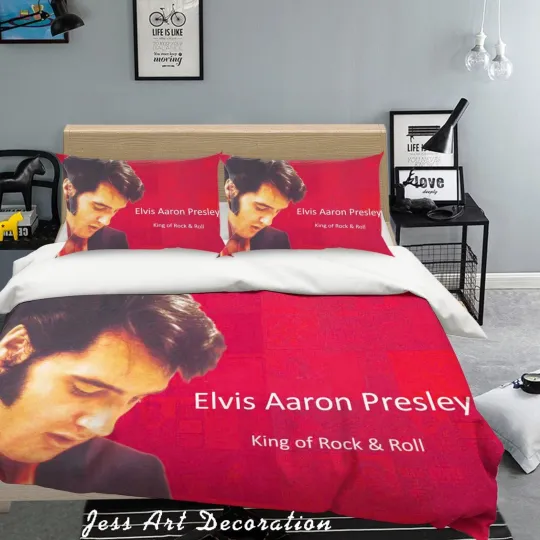 Discover 3D Rock Star Elvis Quilt Cover Set with Pillowcases Queen Bed Bedding