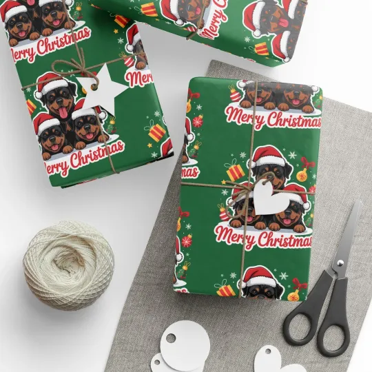 Discover Rottweilers Merry Christmas Wrapping Paper - Santa Cartoon Puppies, Gift Wrap