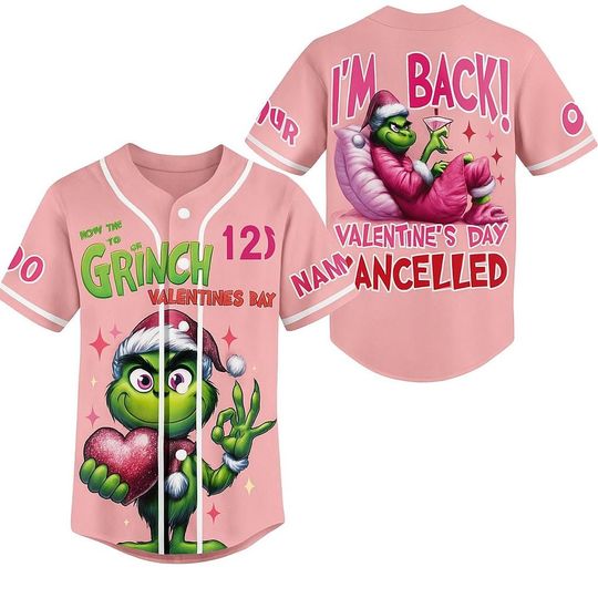 Funny Character Valentines Day Personalized Baseball Jersey with Custom Name and Number for Men and Women