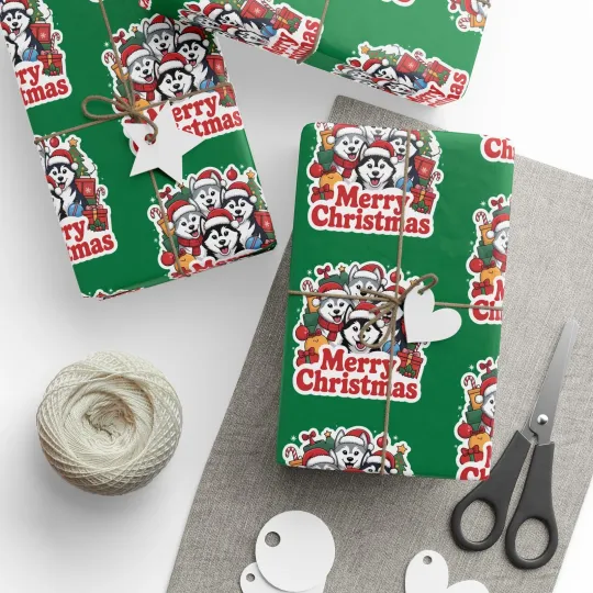 Discover Husky's Wrapping Papers, Christmas Santa Cartoon Puppies, Gift Wrap, Puppy