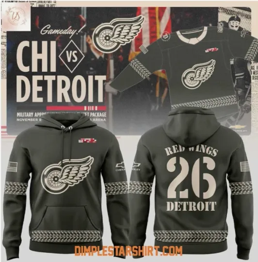 Discover Detroit Red Winggg Military Appreciation 2025 3D Hoodie Gift For Chirstmas