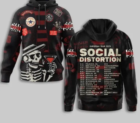Discover Social Distortion 2025 Celebrating The European Hoodie 3D GLC059366