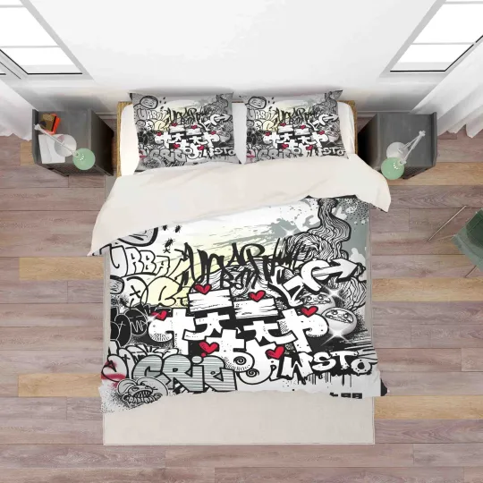 Discover 3D Rock Art Graffiti Bedding Set Duvet Cover Pillowcases