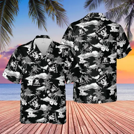 Discover Las Vegas Raiders Hawaiian Shirt, Tropical Tree, Black, Oakland Team